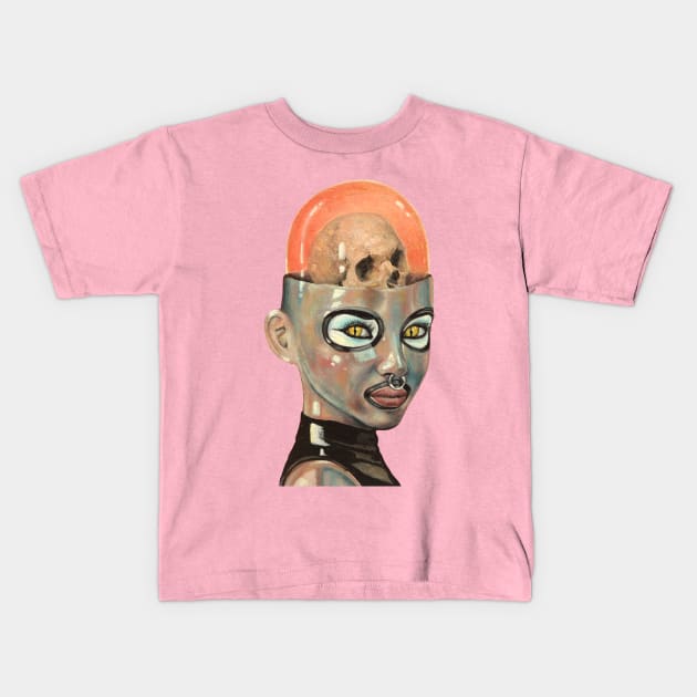 Future Girl | Skull Brain | Candy Girl Surreal Pop Art | Steam Punk  Original Surreal Painting By Tyler Tilley Kids T-Shirt by Tiger Picasso